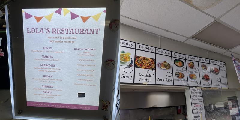 Lolas Restaurant Menu