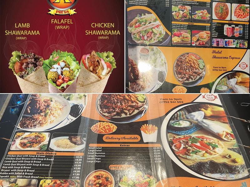 Halal Shawarma express Plymouth Menu