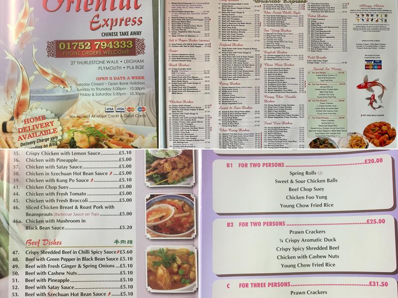 Oriental Express Menu