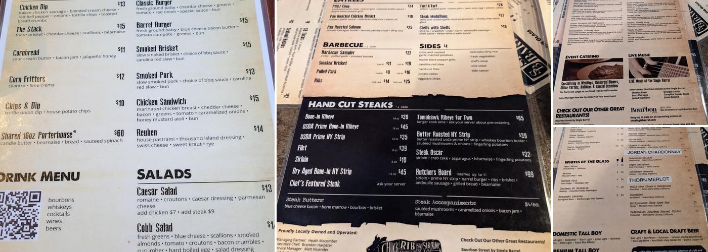 Single Barrel Menu