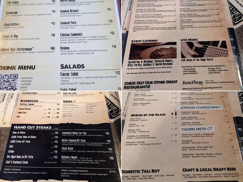 Single Barrel Menu