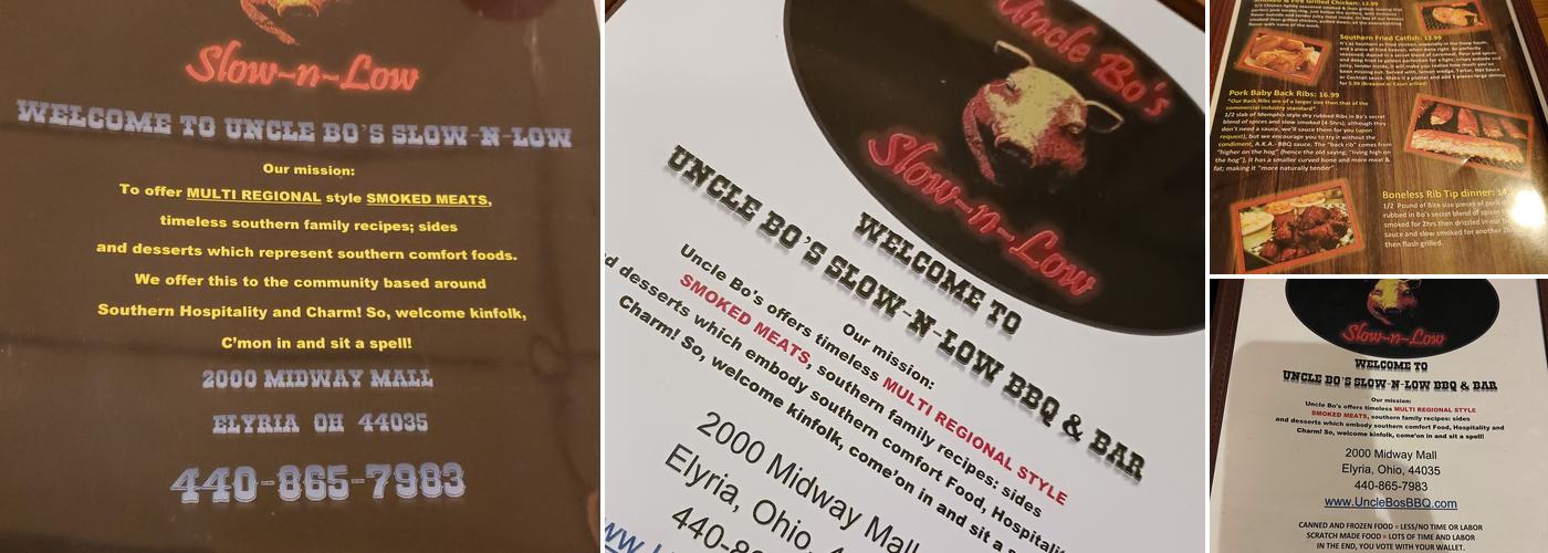 Uncle Bo's Slow-N-Low BBQ Menu