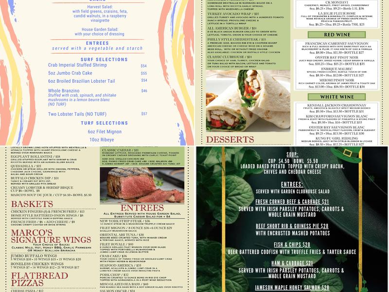 Marco's Restaurant at Indian Spring Menu