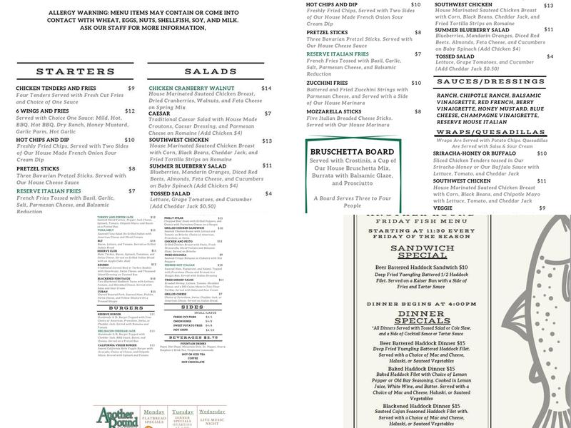 Another Round Bar & Grille Menu
