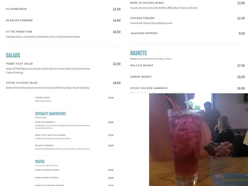 The Pondy Restaurant and Bar Menu