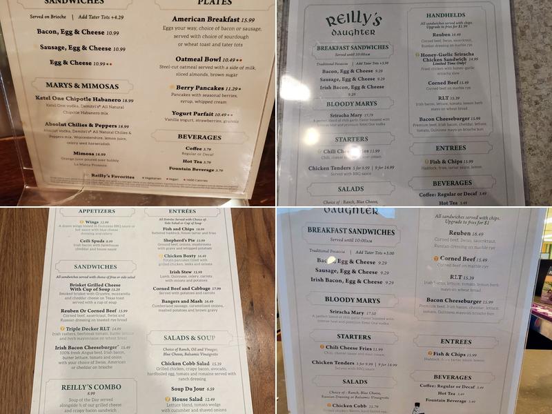 Reilly's Daughter Menu