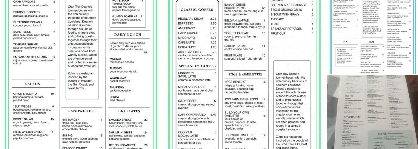 Zūtro Menu