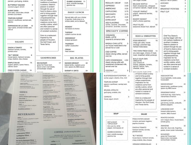 Zūtro Menu