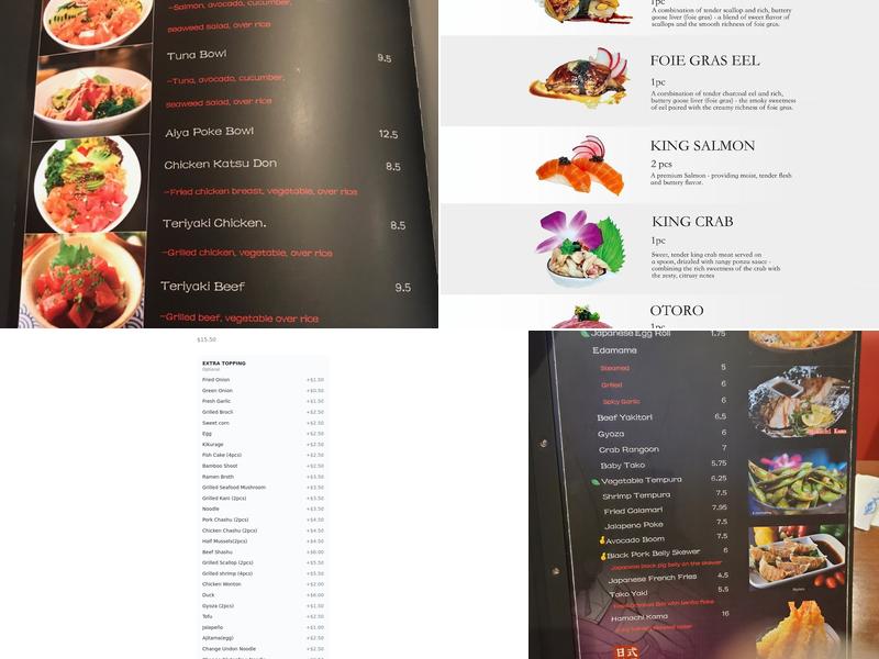 Aiya Sushi Menu