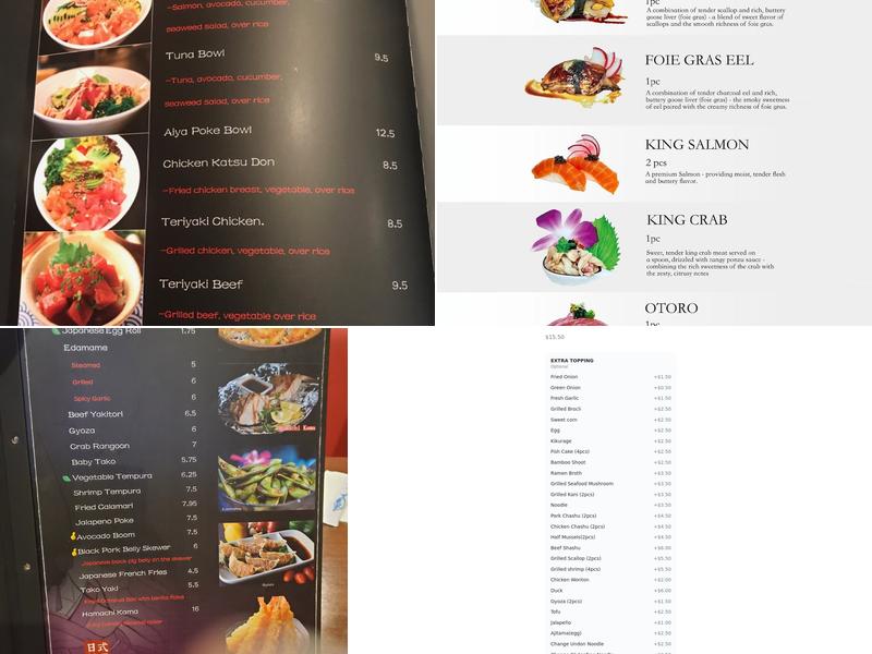 Aiya Sushi Menu
