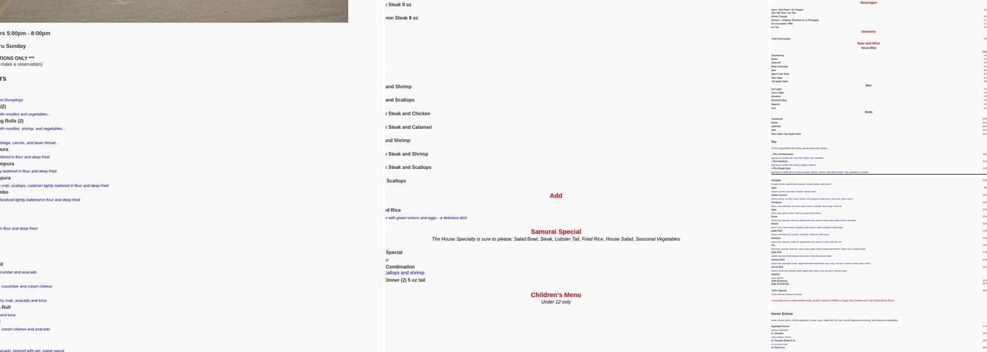Samurai Menu