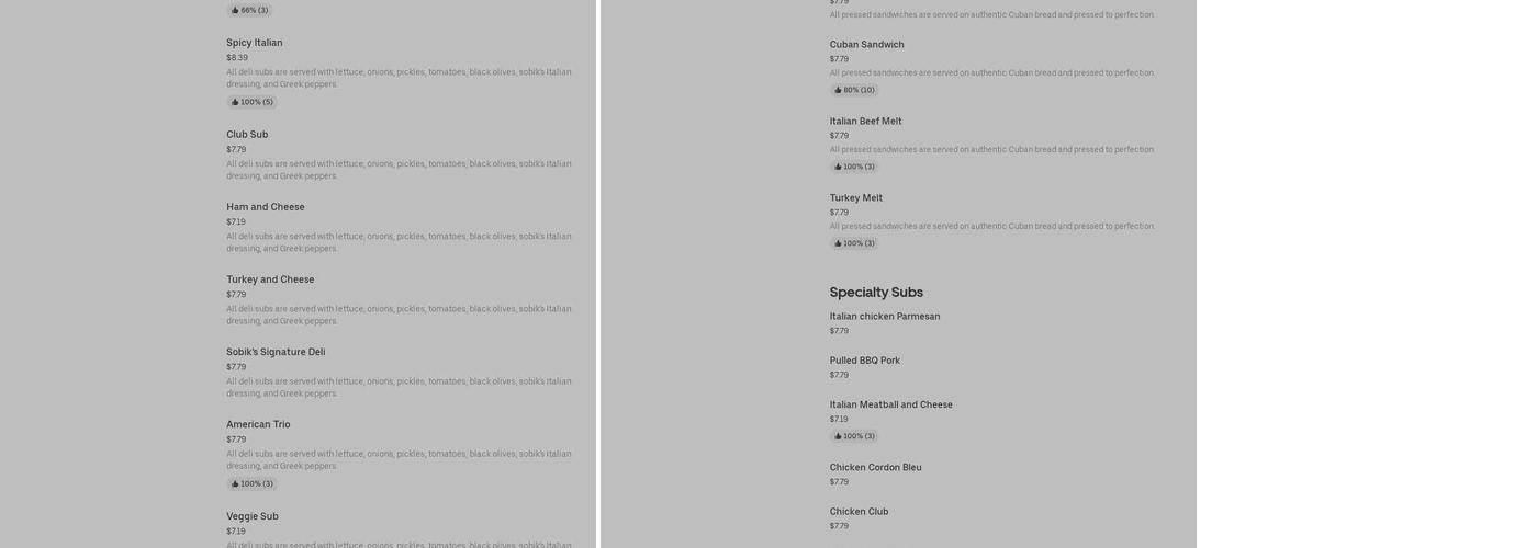 Sobik's Subs Menu