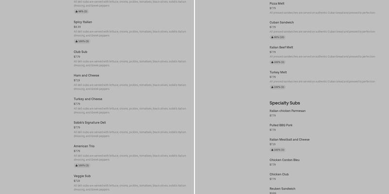 Sobik's Subs Menu