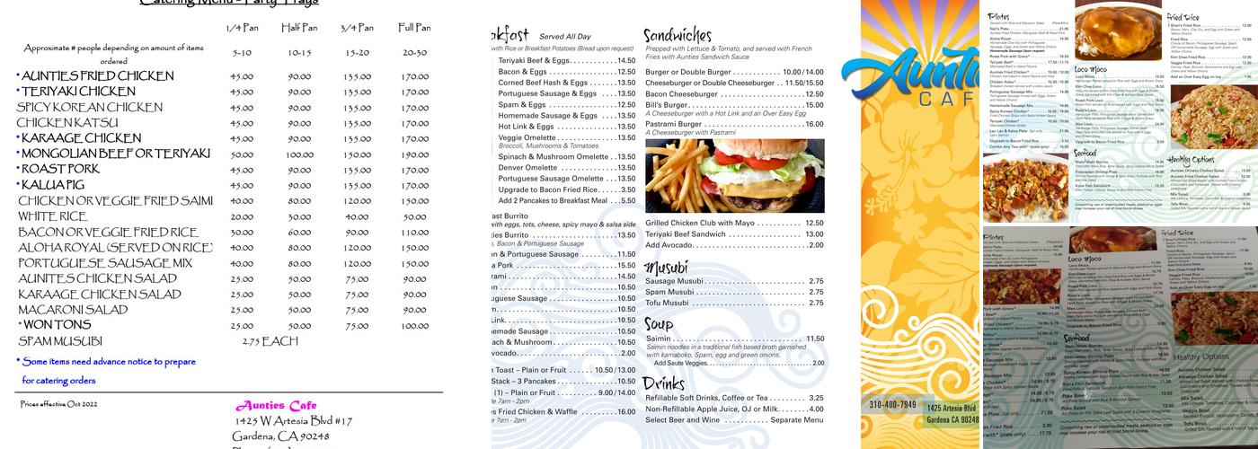 Aunties Cafe Menu