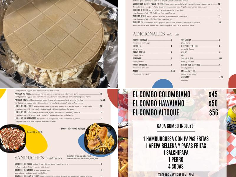 Altoque Colombian Food Menu