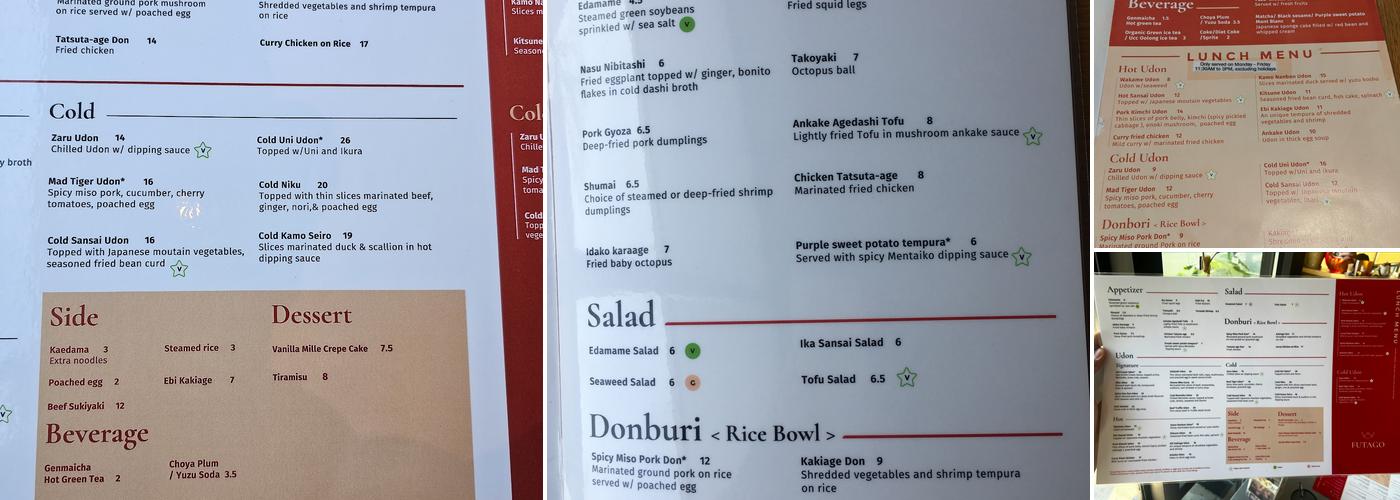 Futago Udon Menu