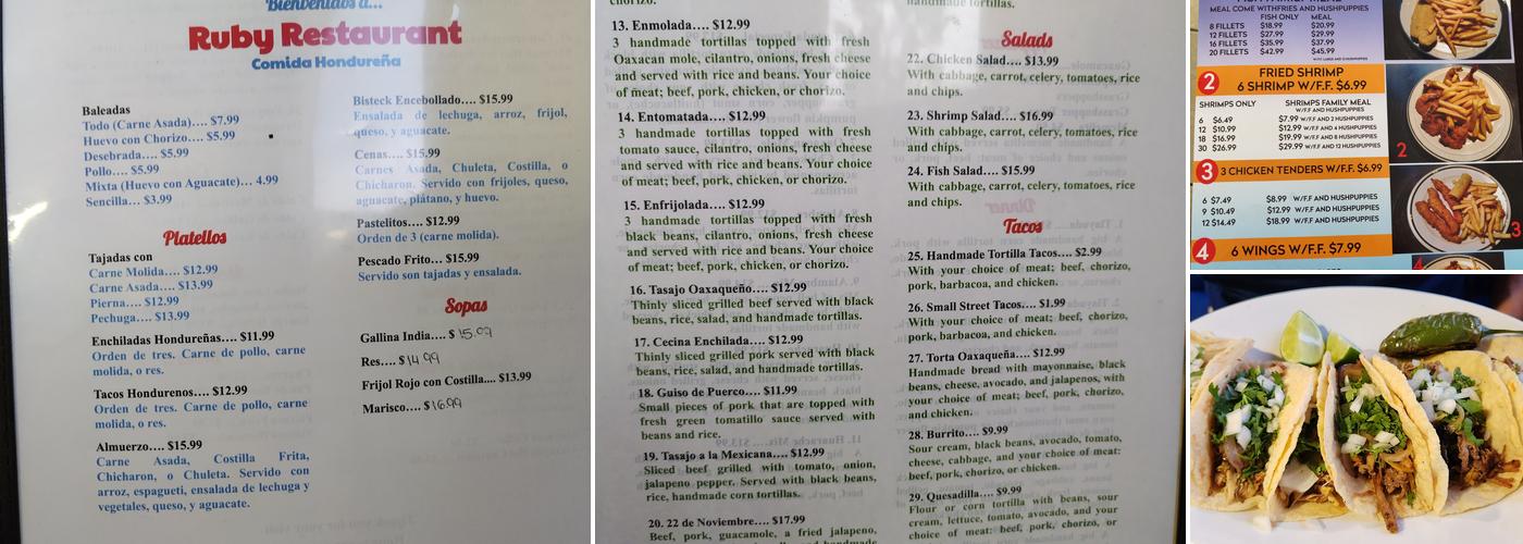 Ruby Restaurant Menu