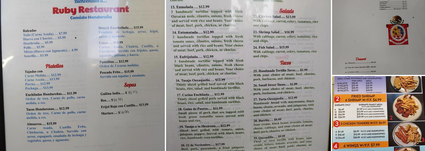 Ruby Restaurant Menu