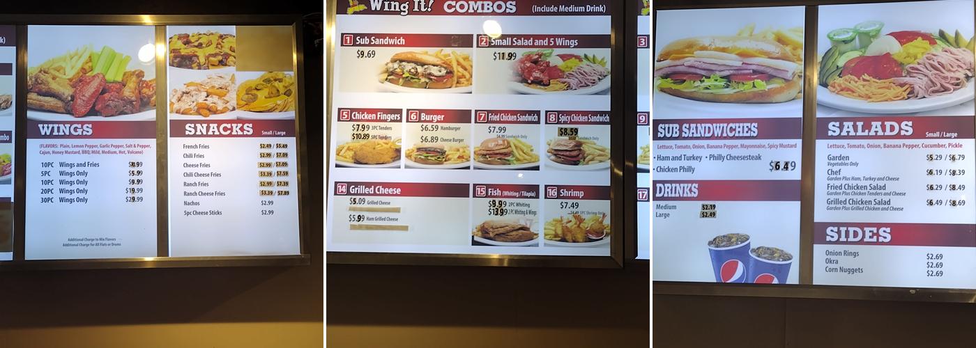 Wing It Menu