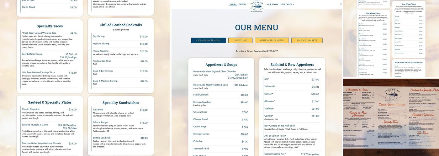 Blue Water Seafood Ocean Beach Menu