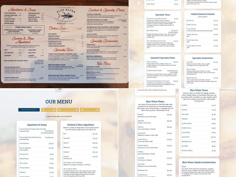 Blue Water Seafood Ocean Beach Menu