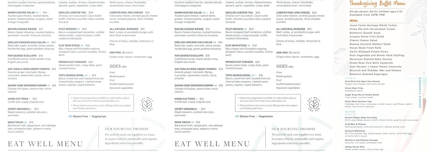 Evoq Sarasota Menu