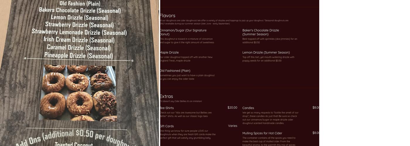 Cider Bellies Doughnuts Menu