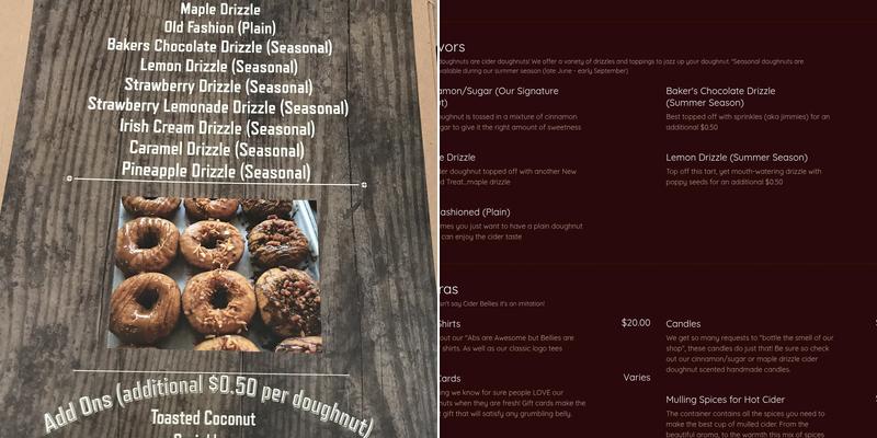 Cider Bellies Doughnuts Menu