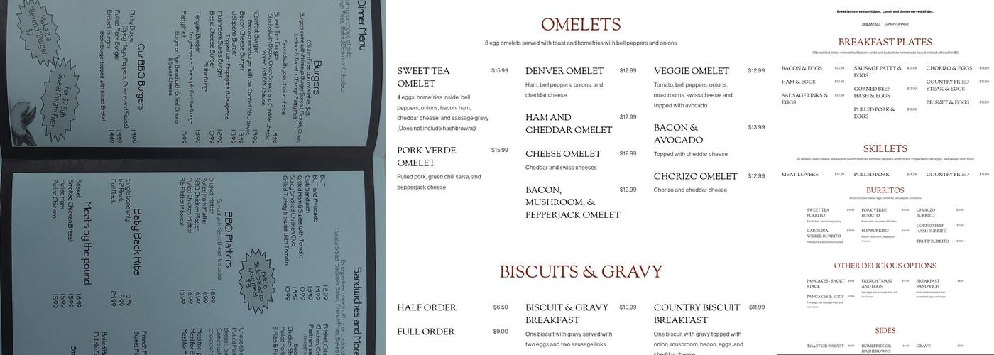 Sweet Tea Express Menu