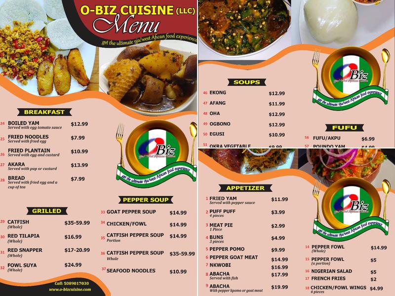 O-Biz Cuisine Menu