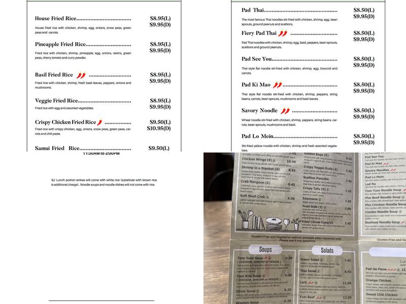 Check In Thai Cuisine Menu