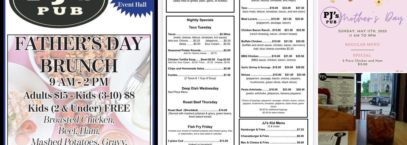 PJ's Pub & Hall Menu