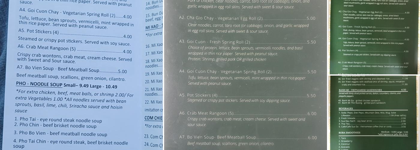 Pho Liberty Menu