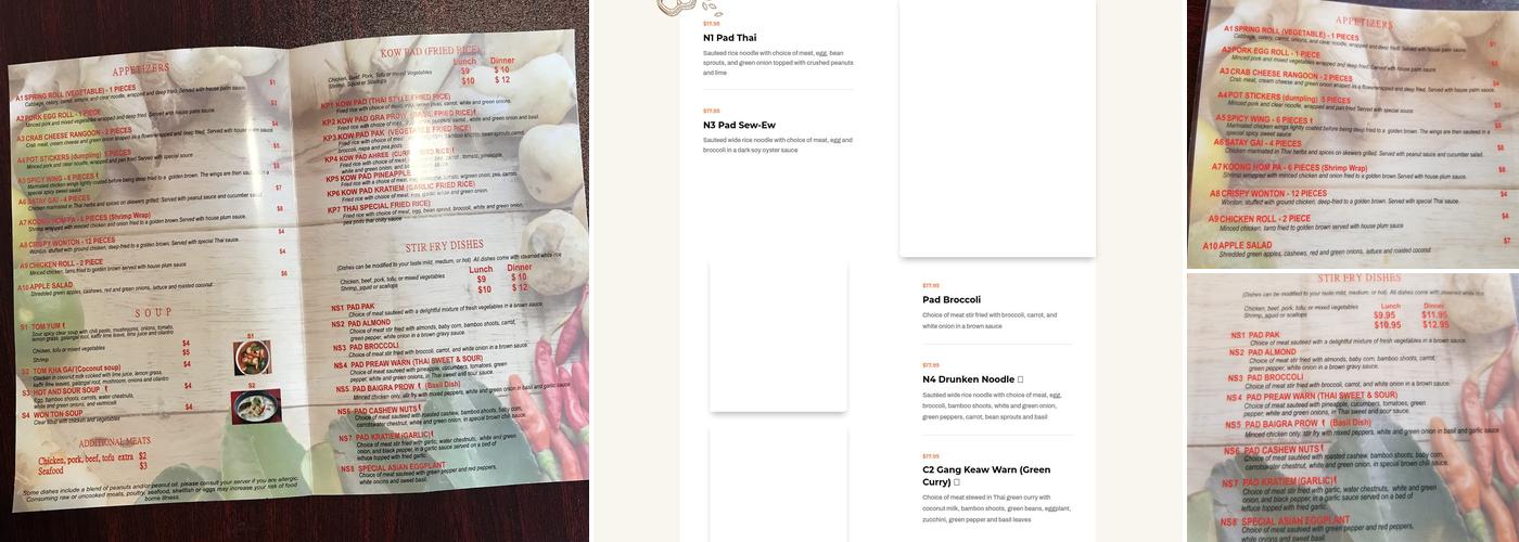 Amy's Thai Food Menu