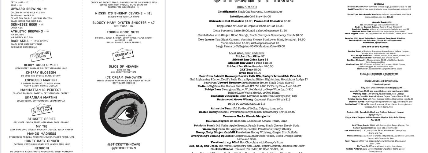 Stickett Inn Cafe Menu