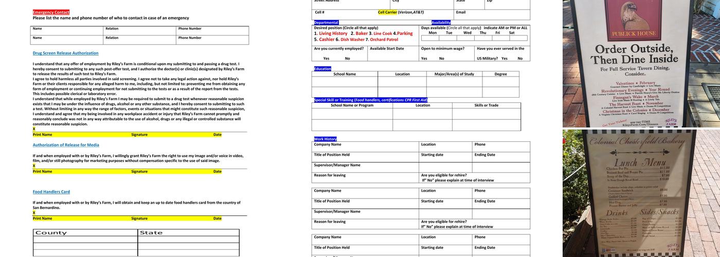 Hawks Head Living History and Bakery Menu