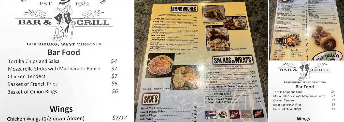 The Brier Patch Bar Menu