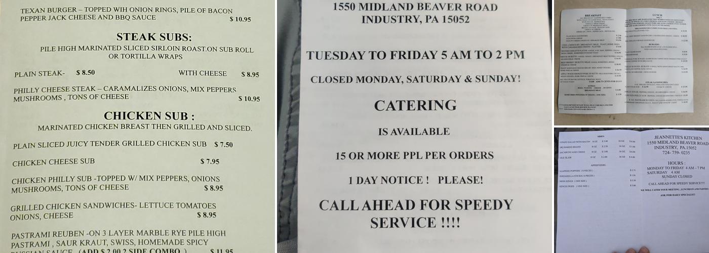 Jeannette's Kitchen Menu