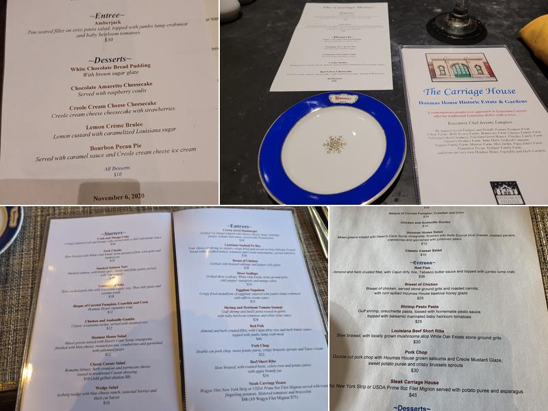 The Carriage House Restaurant Menu