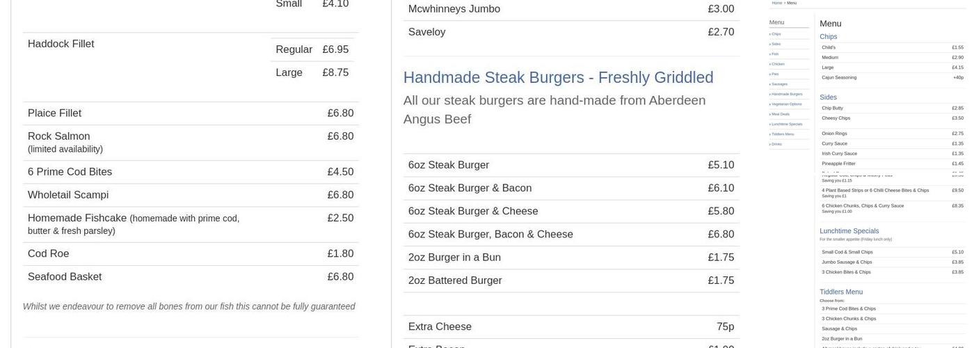 Robinsons Fish & Chips Menu