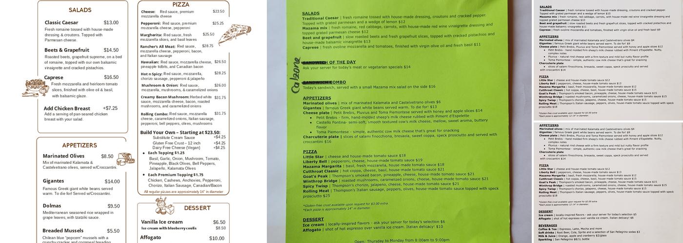 Methow Fresh Pizzeria Menu