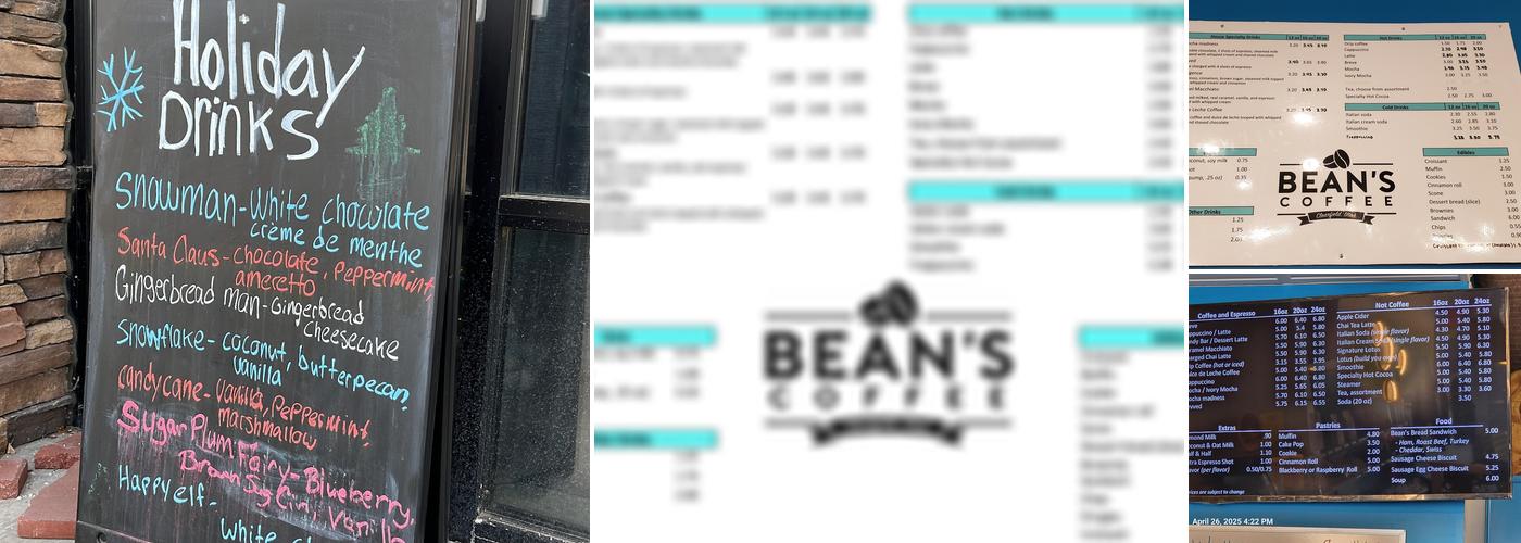 Bean's Coffee Clearfield Menu
