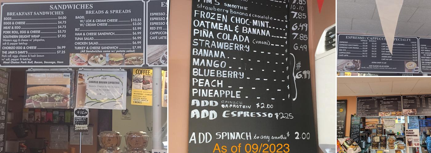 Java Dave's Coffee Menu