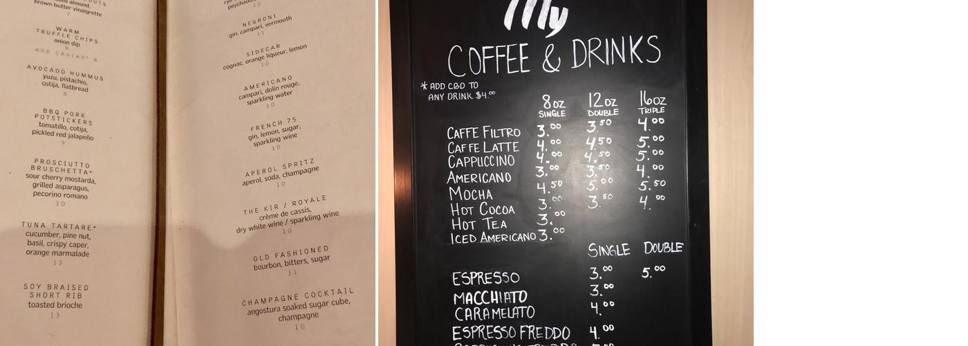 The Lobbyist bar Menu