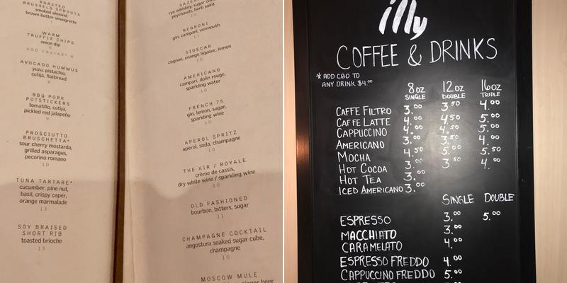 The Lobbyist bar Menu