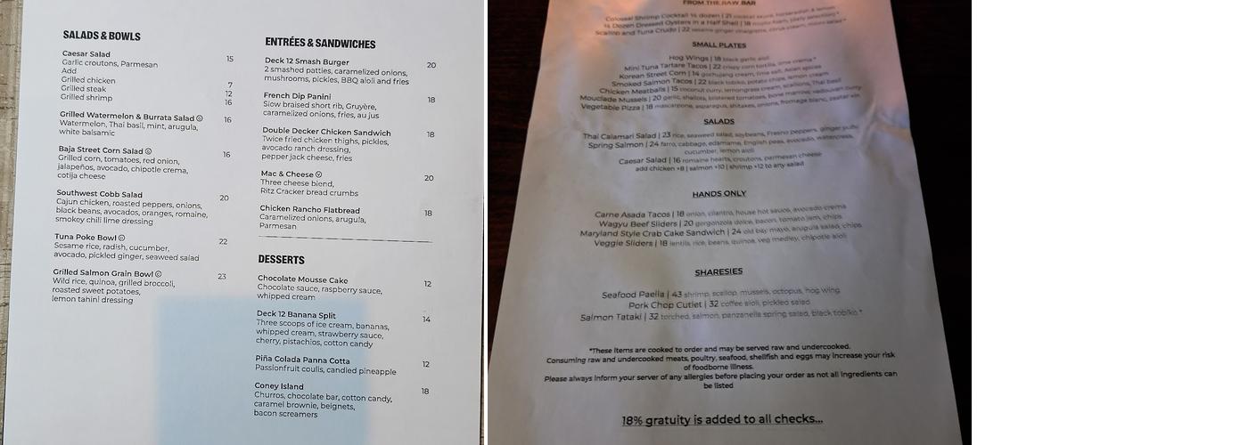 Deck 12 Menu