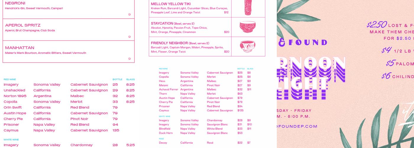 Lost & Found Menu