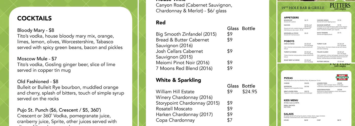 Caddyshack Icehouse Menu