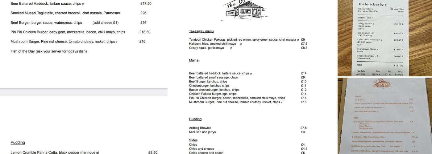 The Balaclava Byre Menu