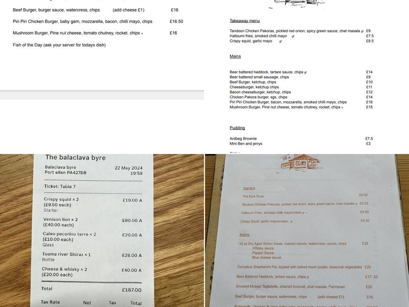 The Balaclava Byre Menu